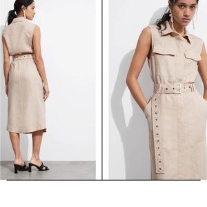 & Other Stories Beige Belted Midi Dress
